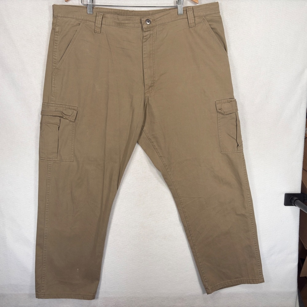 Wrangler Mens Cargo Pants 42x30 Khaki Tan Cotton Canvas Workwear 70LEWGR